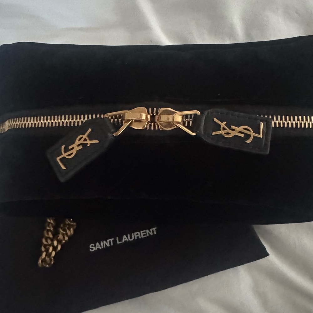 Saint Laurent Black Velvet Puffer Crossbody Bag with Gold Hardware - Picture 5 of 9